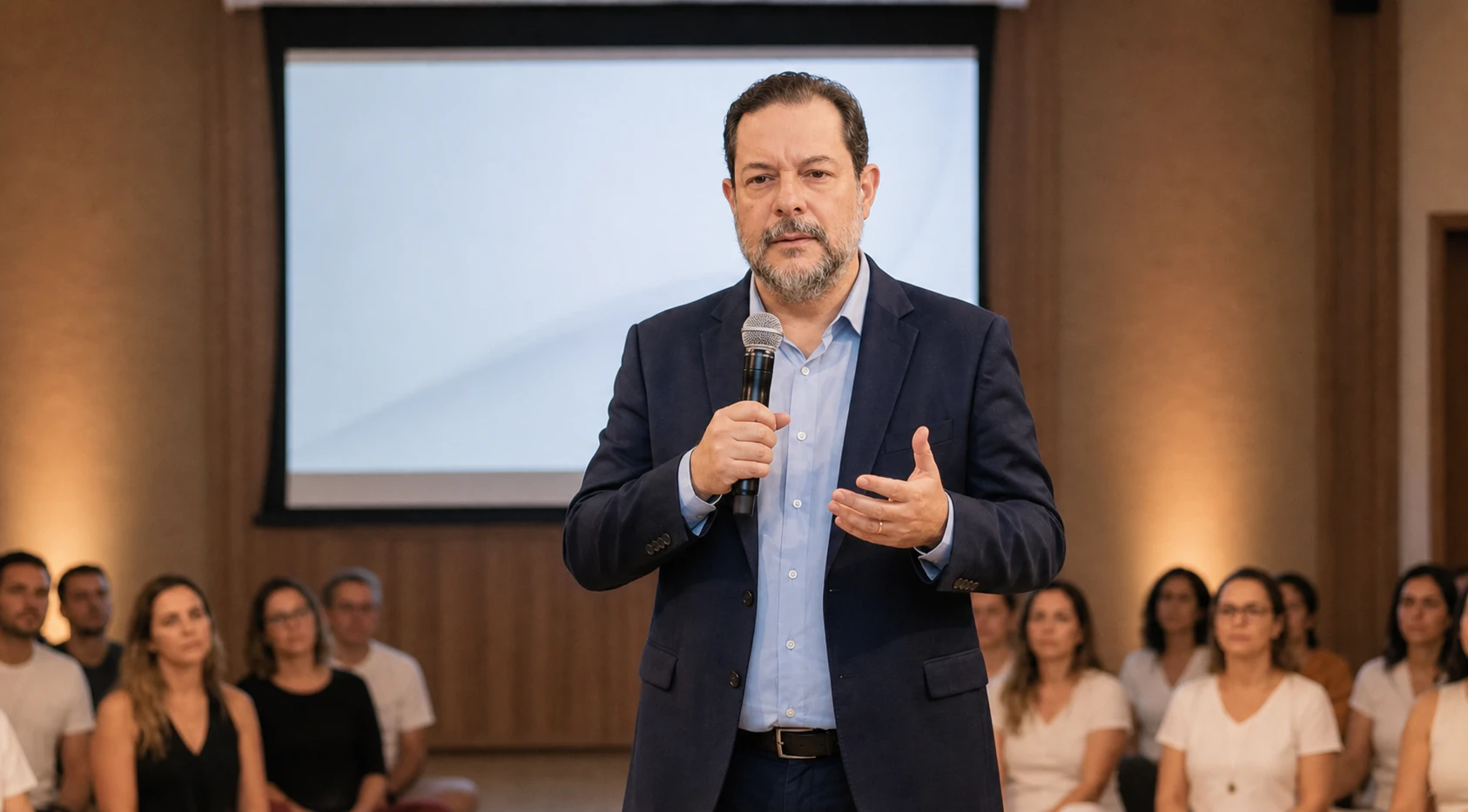 Foto do Rubiano Oliveira palestrando